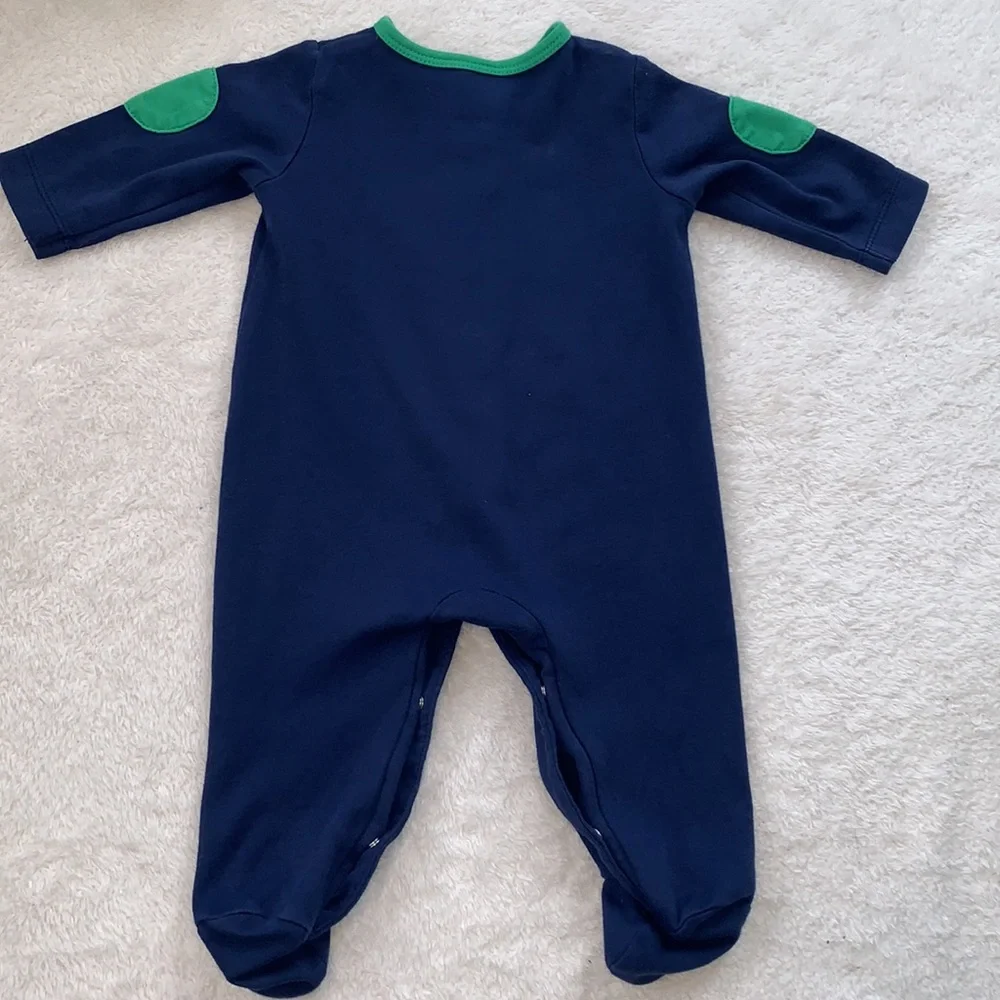 Little Me Navy Blue & Green Whale Footie 6M EUC